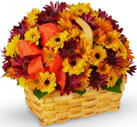 Yellow and Purple Chrysanthemums Basket product1046